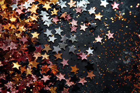 Elegant Golden Glittering Background for Festive Celebrations with Sparkling Stars and Shiny Decorの素材