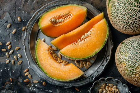 Vibrant Arrangement of Fresh Cantaloupe Wedgesの素材