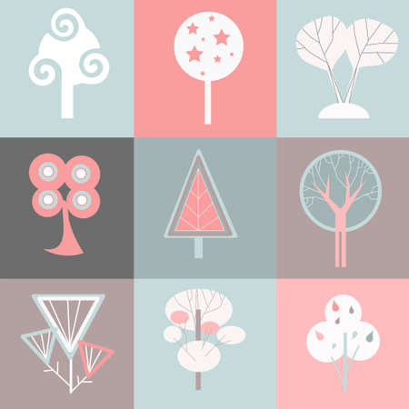 flat icons of different treesのイラスト素材