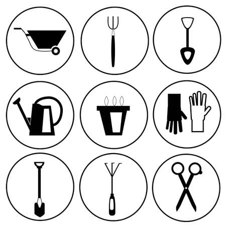 Black and white  gardening tools icon setのイラスト素材