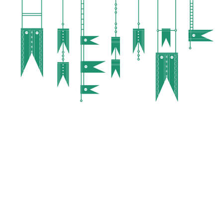 decorative green flags with white ornamentのイラスト素材