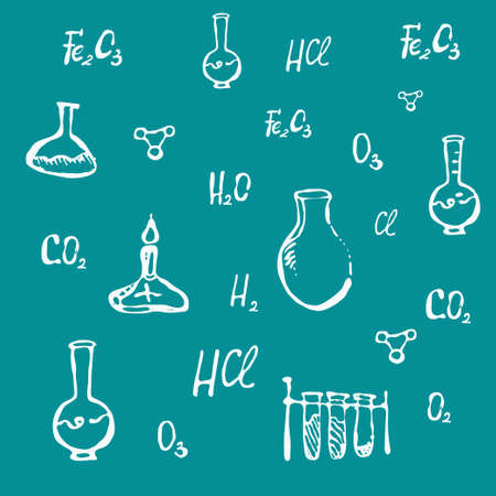 Hand drawn chemical background. Education and science background vector.のイラスト素材