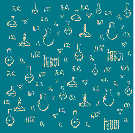 Hand drawn chemical background. Education and science background vector.のイラスト素材