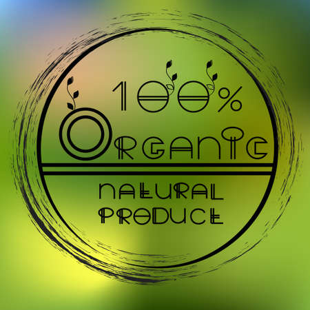 Vector blurred nature background with eco label of   Organic natural product. Eco products, organic standard, or premium quality green product.のイラスト素材