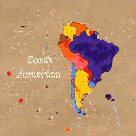 Vector watercolour  map of South America on the brown kraft paper background.のイラスト素材