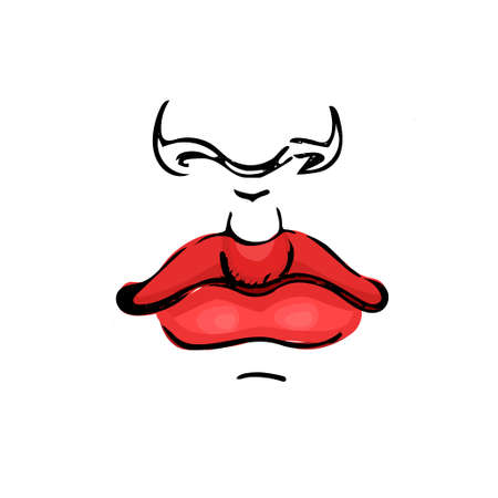 Red lips. Make-up of lips.Plastic or cosmetic lips surgery.のイラスト素材