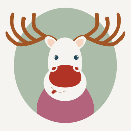 Cute Christmas reindeer face vector. Deer Head cartoon. Deer Smyle. Vector illustration of Caricature Deerのイラスト素材