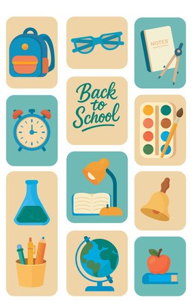 Collection of school supplies icons.のイラスト素材