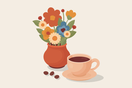 Morning drink and bright bouquet.のイラスト素材