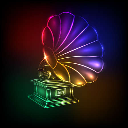 GRAMOPHONE illustration vector .Neon music .Retro music concept.のイラスト素材