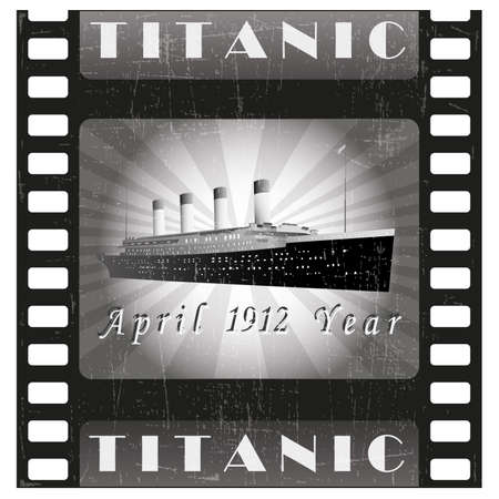 Cruise liner vector .Old film strip .Retro movie.のイラスト素材