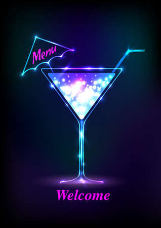Neon Cocktail .Alcoholic beverage menuのイラスト素材