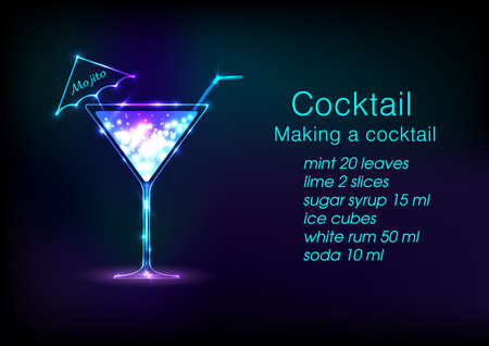 Neon Cocktail. Alcoholic beverage menu.のイラスト素材