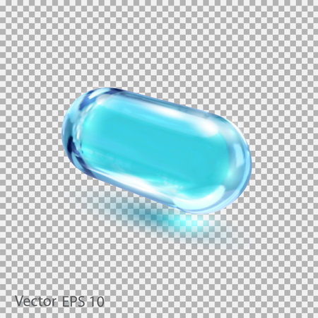 Blue capsule .Crystal glass capsule .Isolated Pills .Desing element vector.のイラスト素材