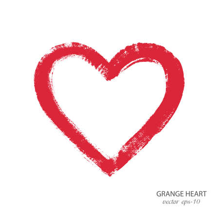 Red heart on a white background.vector grunge heart, Valentine day, illustration.のイラスト素材