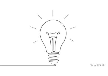 Electric light bulb.Continuous one line drawing light bulb symbol idea.Vector illustration.のイラスト素材