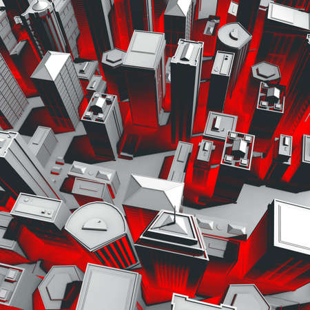 City skyscrapers top view. Big cities cityscapes and buildings .3D rendering - Illustration.