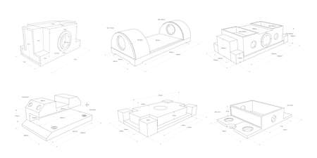 Technical drawing of details.Engineering technology design.A set of mechanical parts.Vector illustration.のイラスト素材