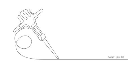 Jackhammer drawing.Construction work tool.Continuous line drawing.Vector illustration.のイラスト素材
