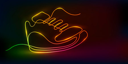 Neon sports shoes.Vector illustration of sneakers.のイラスト素材