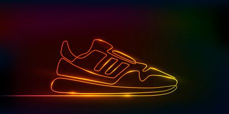 Sports shoes in a line style.Vector illustration of sneakers. Sketch sneakers for your creativity.のイラスト素材