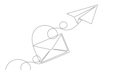 Paper envelope.News message.Paper airplane.One line drawing.Vector illustration .のイラスト素材