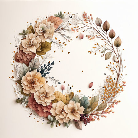 Flowers in a circle.Watercolor flower frame.Wreath.Generative ai.の写真素材