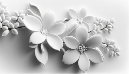 White flowers on a white background.Beautiful decorative design.Generative ai.の写真素材