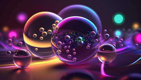 Glass balls.Abstract neon background.magical ball .Generative ai.