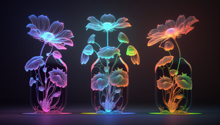 Neon flowers.Magical plants.Generative ai.