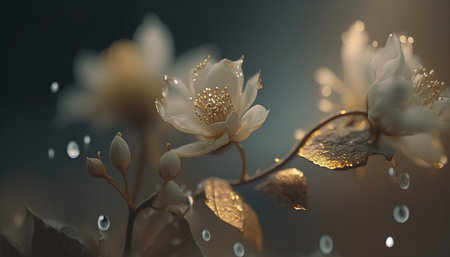 Flowers with raindrops.Beautiful background with flowers.Generative ai.の素材