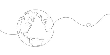 Planet Earth.Map.One line drawing.Vector illustration.のイラスト素材