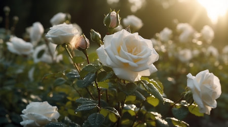 Background of white roses.White flowers .Beautiful decorative background.Generative ai.の素材