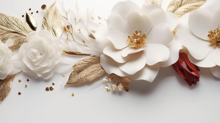 White flowers on a white background.Beautiful decorative design.Generative ai.の素材