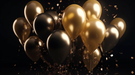 Festive balloons.Background with golden balloons.Generative ai.の素材