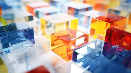 Multi-colored glass cubes. Background from squares. Abstraction. generative ai.の素材