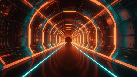 Neon corridor.Technological background.Spaceship.generative ai.の素材