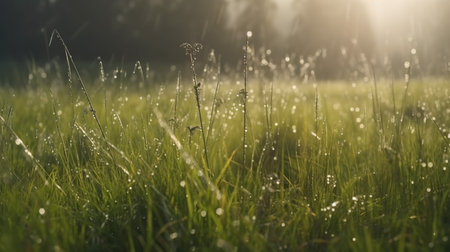 Meadow grass.Forest meadow background.generative ai.の素材