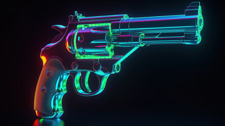 Pistol on a dark background.Weapon.generative ai.の素材
