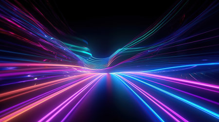 Neon cyberspace.Space fantasy.Abstract background with neon lines.generative ai.の素材