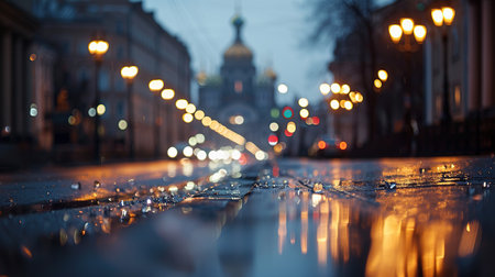 Night road with colorful lights.Blurred city background.generative ai.の素材