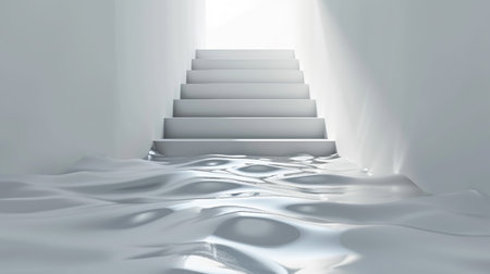 White room with water. Abstract staircase. generative ai.の素材