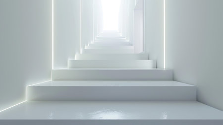 White room with stairs. Abstract white background. generative ai.の素材
