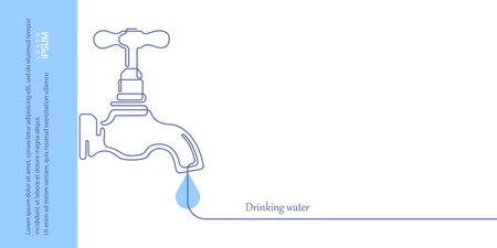 Drinking water concept. Flowing aqua. Plumbing. Continuous line drawing.のイラスト素材