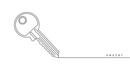 Key. Security lock. Protection of data, information, website.Continuous line drawing .Vector illustration.のイラスト素材