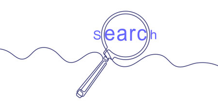 Magnifying glass. Business concept. Continuous line drawing of magnifier lens. Vector illustration.のイラスト素材
