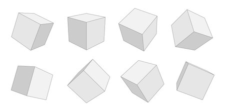 Set of white geometric cubes. Blocks Linear geometric drawing.Vector illustration.のイラスト素材