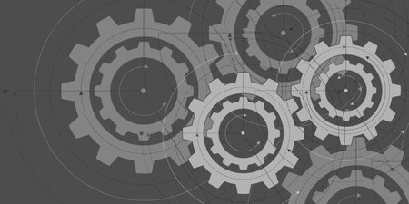 Rotating gears. Engineering industry. Technology Banner. Vector illustration.のイラスト素材
