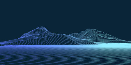 Technology background. Digital terrain cyberspace in the mountains with valleys.Vector illustration.のイラスト素材