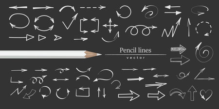 Arrows set. Pencil lines .Set of symbols for design.Vector illustration.のイラスト素材